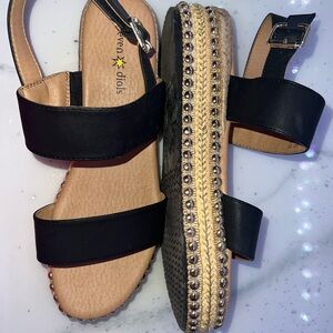 Seven Dials Black and Tan Espadrille Sandals